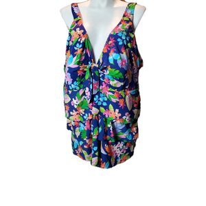 AVENUE Swimsuit Plus Size Ruffled Print Tankini Top Size 32 NWT